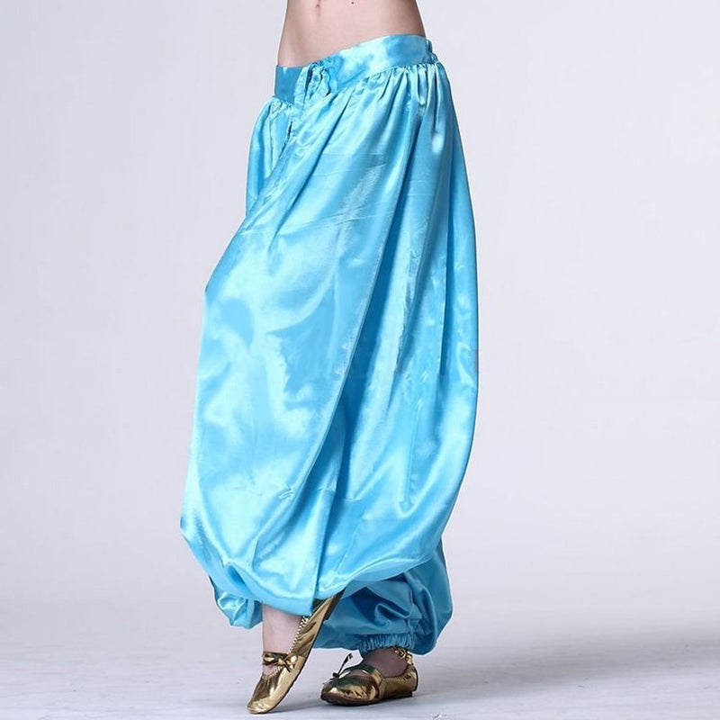 MUNAFIE Belly Dance Pants Carnival Satin Latern Pants Tribal Harem Pants Light Blue - Image 4